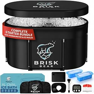 XL Oval Ice Bath Tub for Athletes with Cover by Brisk Bear - Extra Large Cold Plunge Tub f