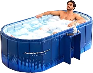 Portable Bathtub for Adult 59" Large Collapsible Cold Plunge Bathtub Foldable No Inst