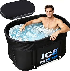 Oval Ice Bath Tub for Athletes with Cover, 130 Gal Capacity Portable Cold Plunge Tub for R