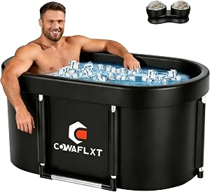 133 Gal XL Oval Ice Bath Tub for Adults, Portable Foldable Cold Plunge Tub with Cover &amp