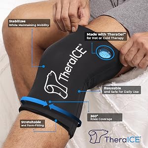 TheraICE Knee Ice Pack Wrap Compression Sleeve for Injuries | Reusable Gel Cold Packs Brace